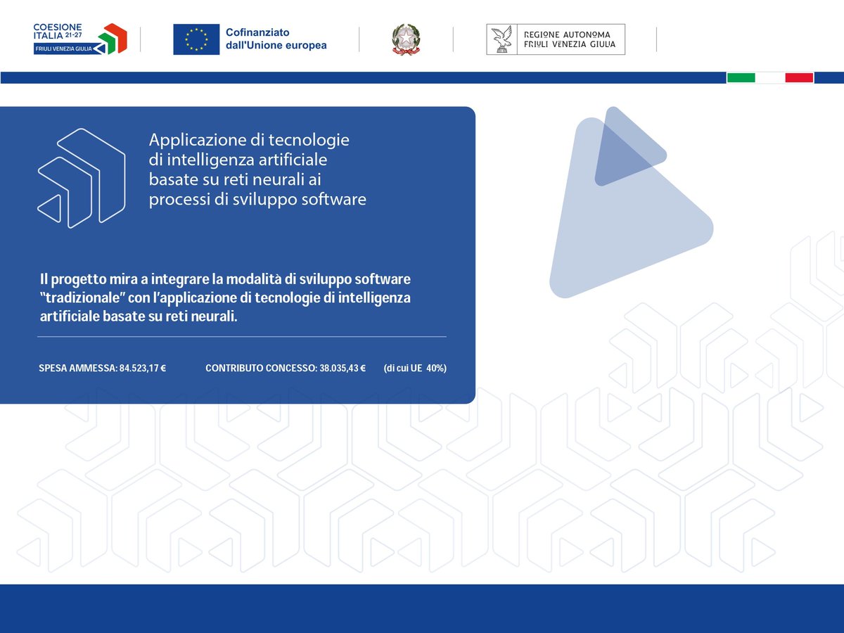 ELIMOSSRL's tweet photo. Elimos è lieta di condividere con voi l'inizio di un nuovo importante progetto sull "Applicazione di tecnologie di Intelligenza Artificiale basate su reti neurali ai processi di sviluppo Software" 🌐 https://t.co/qCf93zqSN7