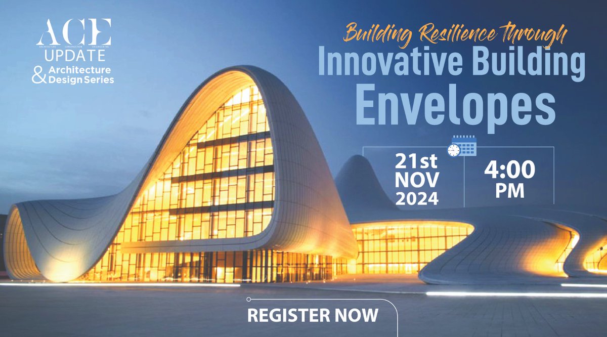 aceupdatemag's tweet image. We are excited to announce our upcoming Zoom Session: "Building Resilience through Innovative Building Envelopes" 
. 
🗓️ Date: Wednesday, November 20, 2024
 📷 Time: 4:00 PM - 5:30 PM 📷
.
us02web.zoom.us/webinar/regist…
.
#InnovativeDesign #BuildingEnvelopes #aceupdate