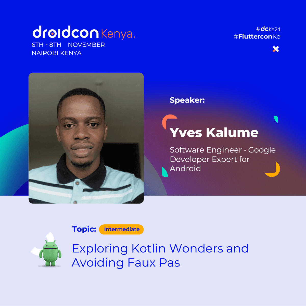 ✨ Kotlin Lovers, Gather Around! ✨ @kalumeyves is taking us on a journey through "Exploring Kotlin Wonders and Avoiding Faux Pas" at #dcke24! Dive deep into Kotlin’s standout features—data classes, extension functions, coroutines, and more—and learn how to harness their power
