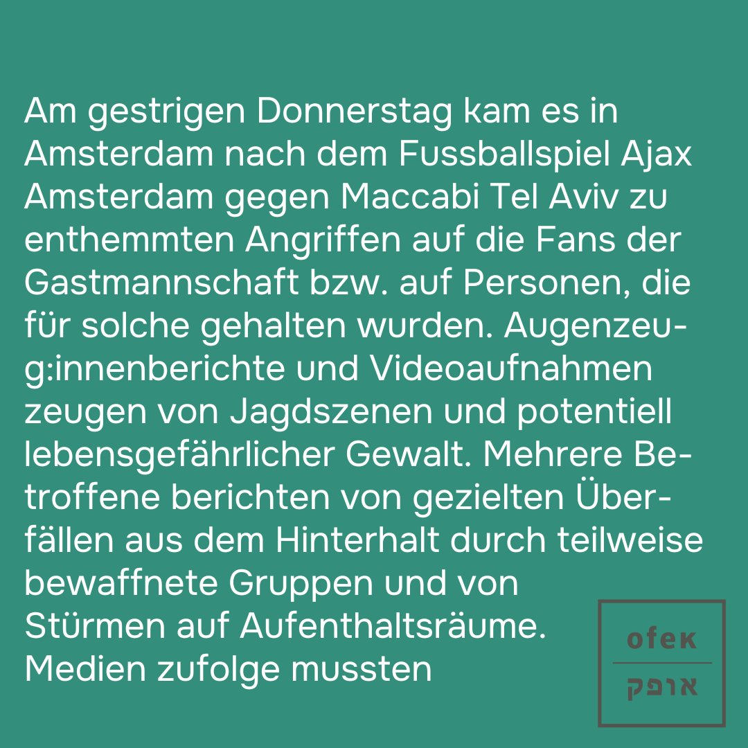 ofek_beratung's tweet image. Stellungnahme zu antisemitischen Ausschreitungen in #Amsterdam 

#Antisemitismus #AntisemitischeGewalt #GegenJedenAntisemitismus #Fussball #OFEKBeratung