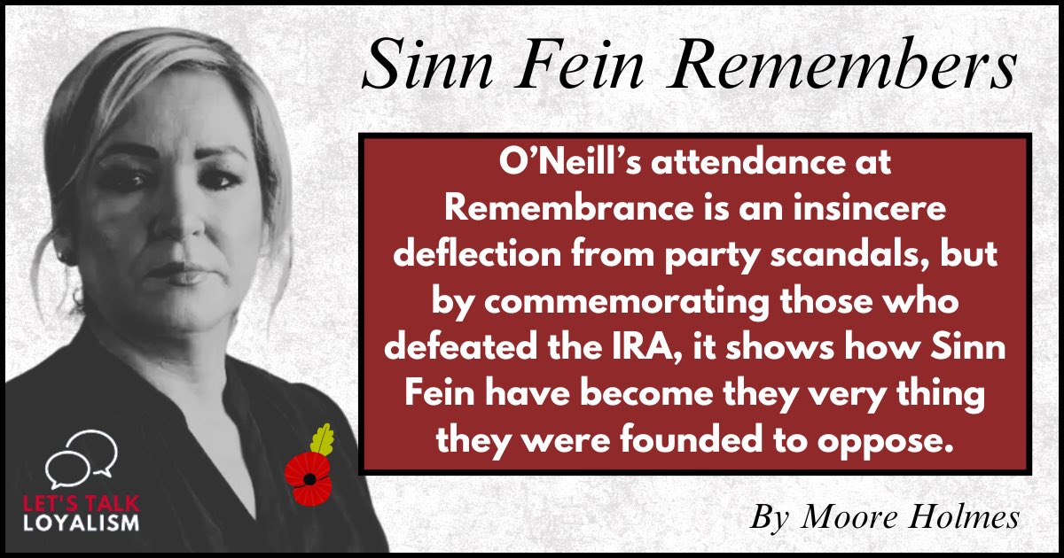 Michelle O’Neill’s decision to attend a Remembrance service is inspired by many things, but a conviction to honour our brave British soldiers is not one of them. How could it be when she simultaneously and unapologetically continues to justify those Republican terrorists who
