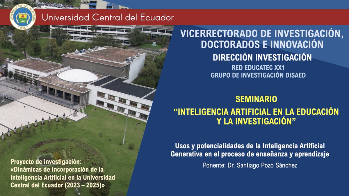 Santiago Pozo-Sánchez (@santipozo1) on Twitter photo 📌Usos y potencialidades de la Inteligencia Artificial Generativa en el proceso de enseñanza y aprendizaje
📅Próximo 12 de noviembre de 2024
🇪🇨Vicerrectorado de Investigación, Doctorados e Innovación de la <a href="/lacentralec/">Universidad Central del Ecuador</a>
🔗doi.org/10.5281/zenodo…
<a href="/educatech21/">educatech21</a>
<a href="/EduDivulgacion/">EduDivulgación</a> 📌Usos y potencialidades de la Inteligencia Artificial Generativa en el proceso de enseñanza y aprendizaje
📅Próximo 12 de noviembre de 2024
🇪🇨Vicerrectorado de Investigación, Doctorados e Innovación de la <a href="/lacentralec/">Universidad Central del Ecuador</a>
🔗doi.org/10.5281/zenodo…
<a href="/educatech21/">educatech21</a>
<a href="/EduDivulgacion/">EduDivulgación</a>
