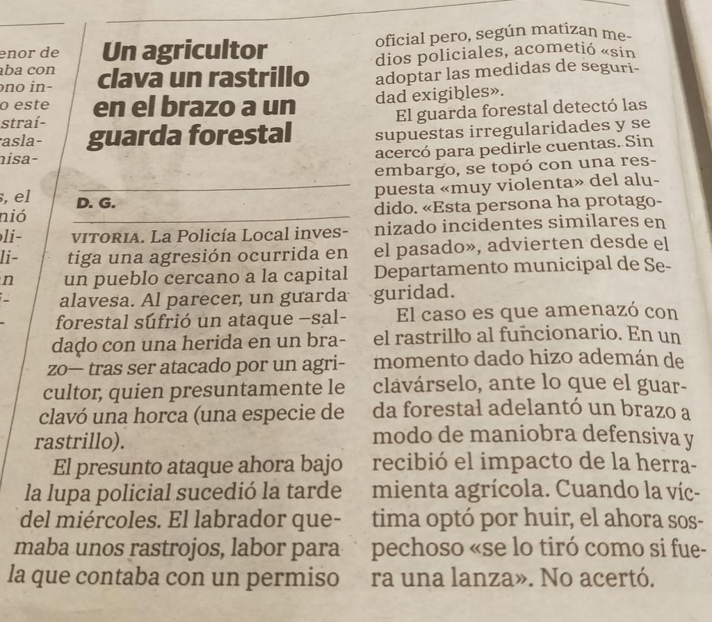 Gure kolektiboaren aurkako mota guztietako erasoak gaitzesten ditugu, kasu honetan Arabako kide bati eginikoa. Gure elkartasun eta animo guztiak berarentzat bereziki eta baita lankideentzat ere.
#erasorikez!
#basozainak
#araba