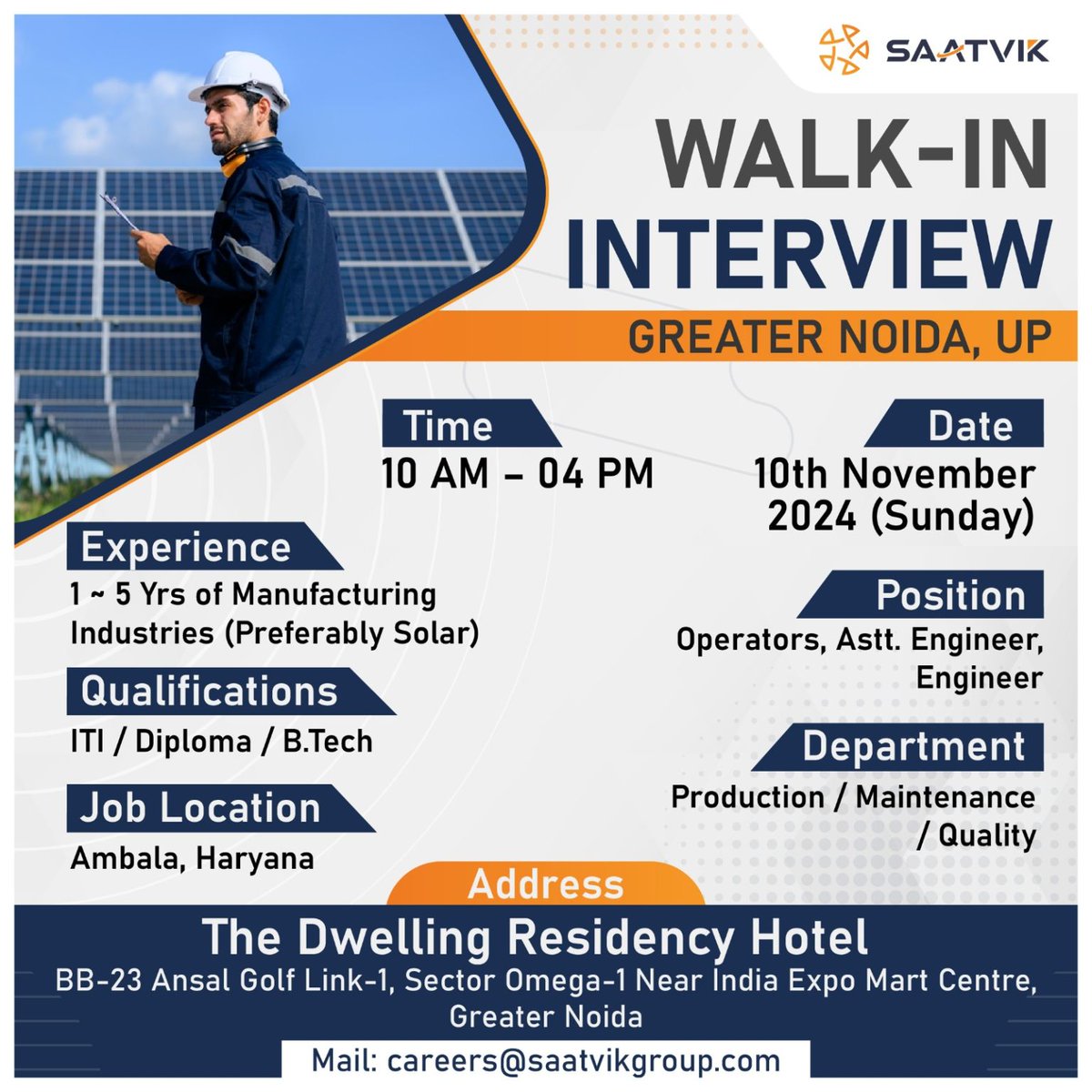Saatvik Solar (@saatviksolar) on Twitter photo Are you ready to be part of India’s growing renewable energy industry. <a href="/SaatvikSolar/">Saatvik Solar</a> is excited to announce a mega walk-in interview, bringing an amazing opportunity for talented individuals to join a leading solar solutions provider that’s driving sustainable energy solutions. Are you ready to be part of India’s growing renewable energy industry. <a href="/SaatvikSolar/">Saatvik Solar</a> is excited to announce a mega walk-in interview, bringing an amazing opportunity for talented individuals to join a leading solar solutions provider that’s driving sustainable energy solutions.
