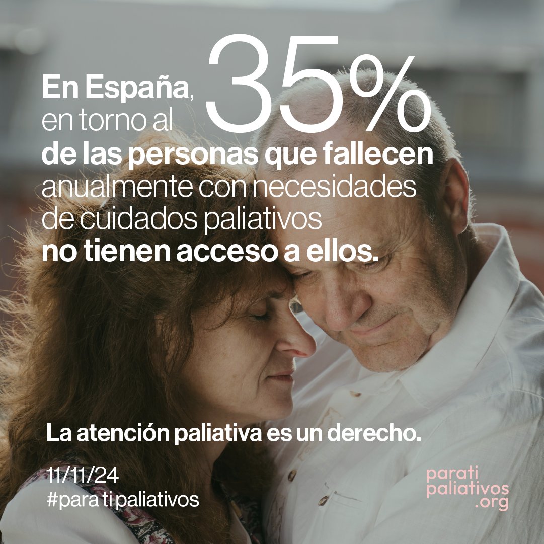 paliativos_org's tweet photo. En España, en torno al 35% de las personas que fallecen anualmente con necesidades de cuidados paliativos no tienen acceso a ellos.
Hemos venido a cambiar esta realidad.  ‘Para Ti, Paliativos’ nace para cambiar esta realidad y reclamar que todas las personas podamos ser cuidados. https://t.co/poKua8WKIi