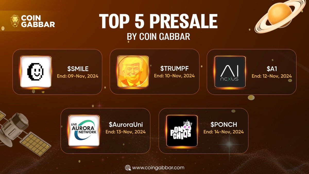 coin_gabbar_'s tweet photo. Top 5 Presale by #CoinGabbar 🚀
$SMILE - 09 Nov
$TRUMPF - 10 Nov
$A1 - 12 Nov
$AuroraUni - 13 Nov
$PONCH - 14 Nov
Visit: https://t.co/ILuYxlkyJk
#Presale #BitSmiley #TrumpFarm #AINexus #AuroraUniverse #Ponchiqs #CryptoPresale #bestcryptopresale #ico #cryptoico #cryptocurrency