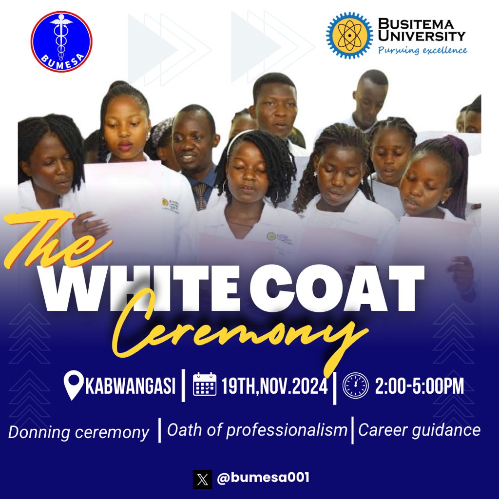 Finally the long awaited 2nd white coat ceremony is here 🔥🔥🔥🔥
We are happy to report to the cohort of 2024 that the biggest event of a medical students life is finally here <a href="/b_bufhs/">Busitema Uni. Faculty of Health Sciences</a> <a href="/BUSS__Official/">Busitema University Surgical Society</a> <a href="/BusitemaUni/">Busitema University</a> <a href="/ProfPaulWaako/">Paul Waako, PhD</a> 
# launch of paul waako’s awards