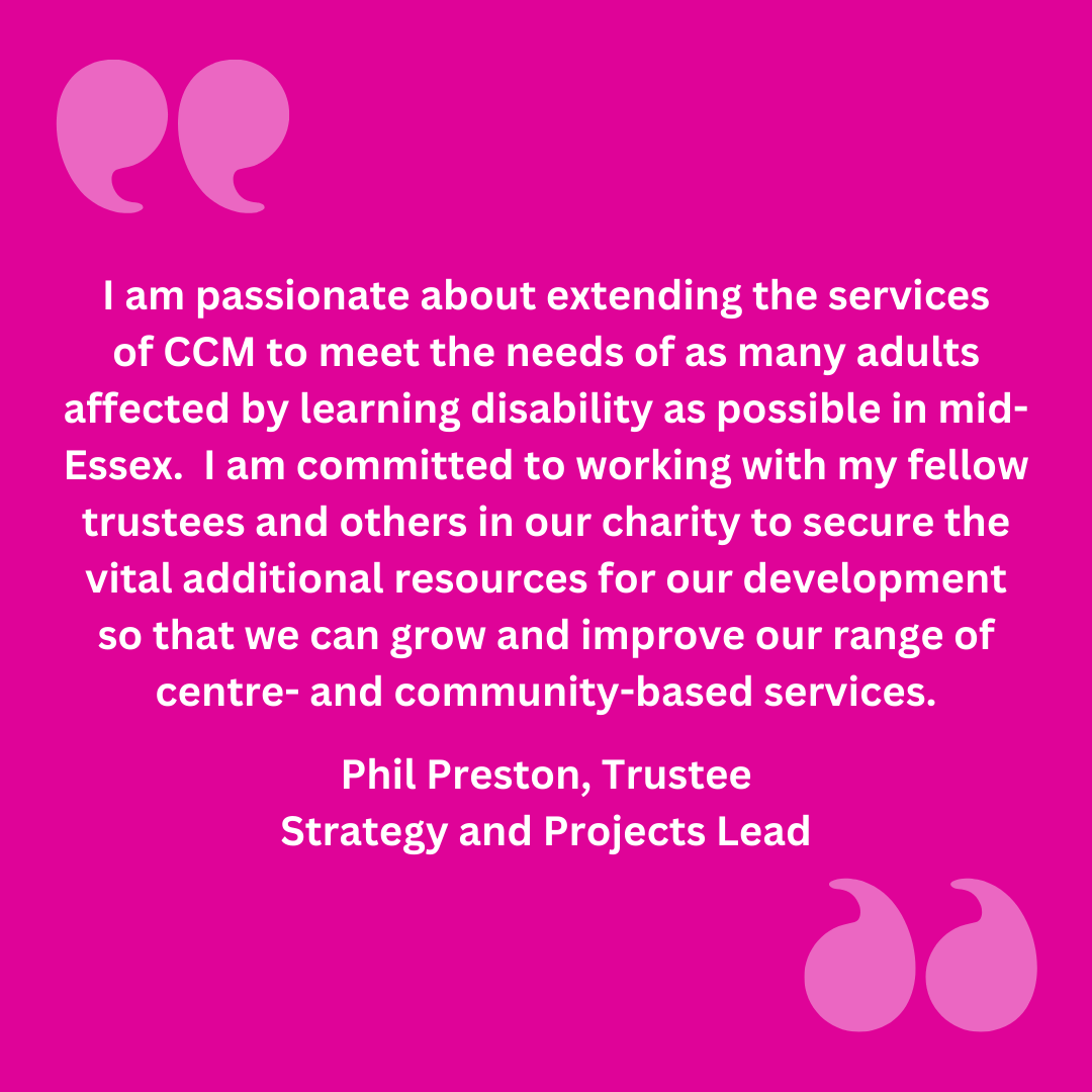 This week, we're celebrating #trusteesweek  Meet Phil, our Strategy &amp; Projects Lead.  We love Phil for always referring to our service users as "VIPs" - which, of course, they are! Check out our new webpage featuring profiles of all our trustees: cityofchelmsfordmencap.org.uk/board-of-trust…