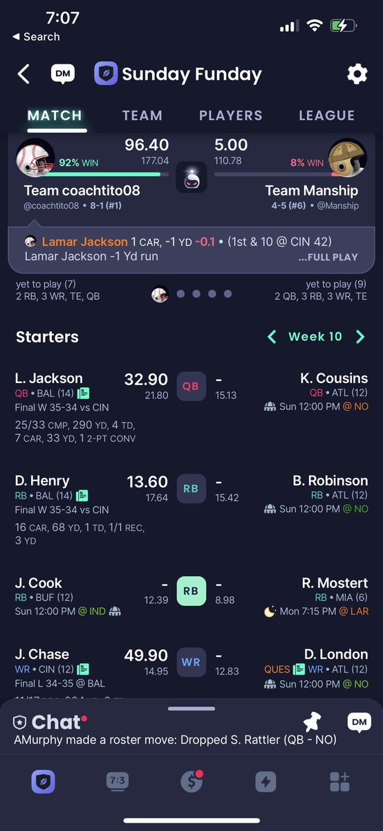 PushingPicks's tweet photo. @EricNMoody Add in Lamar and a rare weak performance from Henry. I feel good about this week already https://t.co/4YtsMDyie9