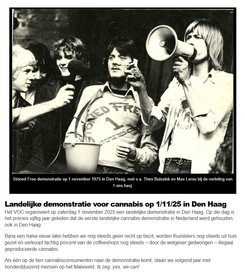 vocnederland's tweet photo. Save the date &amp; be there!
'Het VOC organiseert op zaterdag 1 november 2025 een landelijke demonstratie in Den Haag. Op die dag is het precies 50 jaar geleden dat de eerste landelijke cannabis demonstratie in Nederland werd gehouden, ook in Den Haag.' https://t.co/m8cLD3LCSJ https://t.co/UvCXmkdOWr