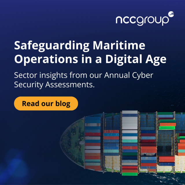 NCC Group's #maritime sector guru, Paul Kingsbury, reveals vital learnings and recommendations from our 2024 #Cyber Assessments of vessels and ports. Uncover vulnerabilities, prepare for incidents, and strengthen compliance > bit.ly/maritNC bit.ly/4fFdP0W