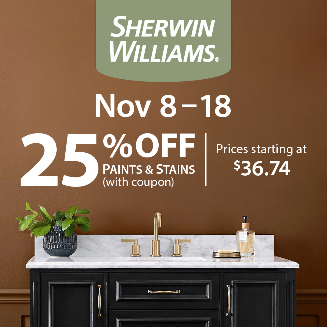 Shop now for 25% off paints and stains: bit.ly/4h4qGv6
.
Offer valid 11/8/24–11/18/24. Some restrictions apply.