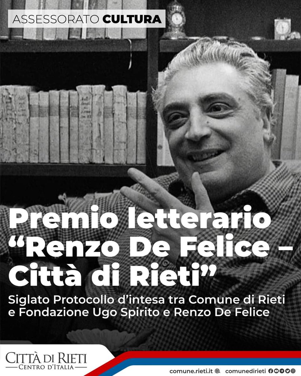 Nasce il premio letterario “Renzo De Felice – Città di Rieti” di Comune e Fondazione Ugo Spirito e Renzo De Felice. “Evento di qualità dedicato alle opere di storia contemporanea”.
comune.rieti.it/article/24/11/…
