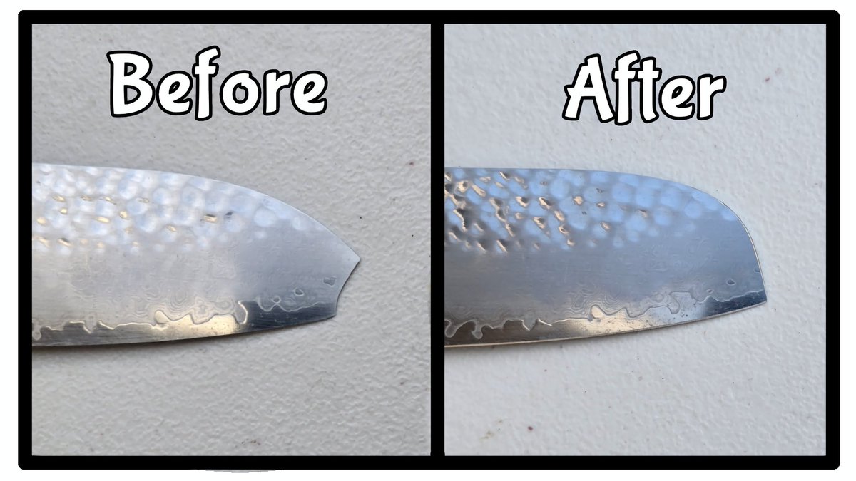 SharpHawkser's tweet photo. Before and after. Buffing the knives to a polish finish. And grind off chip point. #sharphawkservice #sharpenknives #scissors #tormek #worksharp #shstoken #algofam #algorand https://t.co/gguj7eapD4