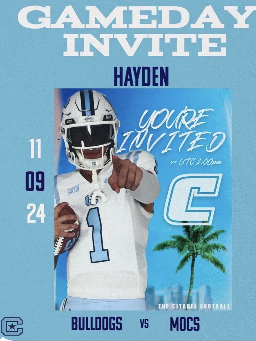 Hayden O’Rear (@haydenrear1) on Twitter photo I will be attending the <a href="/CitadelFootball/">The Citadel Football</a> game this Saturday for homecoming.
<a href="/CoachEBenton/">Eugene Benton</a> <a href="/SummervilleFB/">Summerville Football</a> <a href="/CoachCoax17/">Tony Coaxum</a> <a href="/CoachMagwood/">Cory Magwood, CSCS</a> I will be attending the <a href="/CitadelFootball/">The Citadel Football</a> game this Saturday for homecoming.
<a href="/CoachEBenton/">Eugene Benton</a> <a href="/SummervilleFB/">Summerville Football</a> <a href="/CoachCoax17/">Tony Coaxum</a> <a href="/CoachMagwood/">Cory Magwood, CSCS</a>