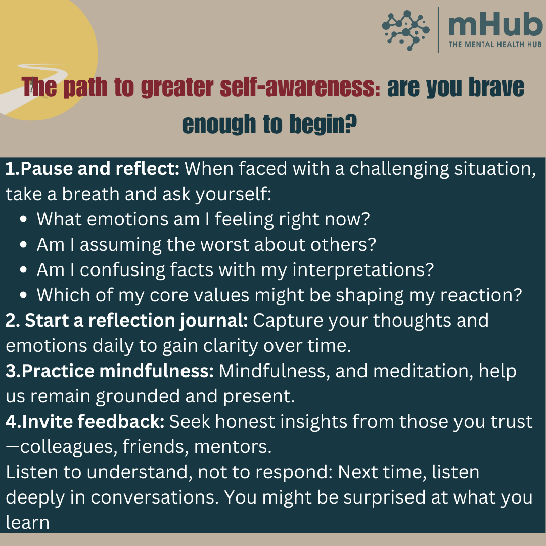the_mhub's tweet photo. What if you could understand the invisible forces within you that shape your every action, reaction, and interaction? Internal self-awareness is the key to that understanding #internalselfawareness
#selfawareness #mentalhealth #EffectiveCommunication #MentalHealthAwareness https://t.co/72aoCBejpJ
