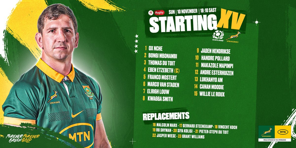 5️⃣0️⃣ up for Kwagga Smith on Sunday as a couple of injured stalwarts return to the #Springboks team to face Scotland in Edinburgh - more here: tinyurl.com/5yfvmyp7 🦓
#ForeverGreenForeverGold