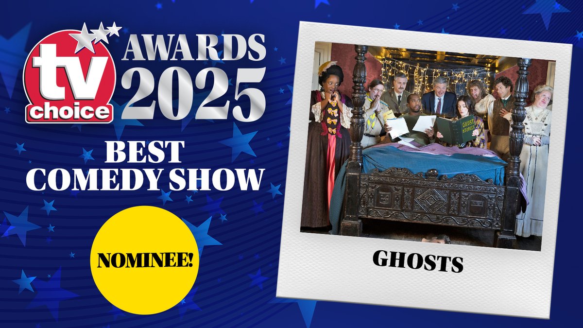 TVChoice's tweet photo. @BBCiPlayer show #Ghosts is shortlisted in the #BestComedyShow category in the #TVChoiceAwards! 🌟 If this hilarious show from @MonumentalTV_ gets your vote, cast it here - https://t.co/CdyqllttCe 🗳️#VoteNow https://t.co/UDawQ5ko2v