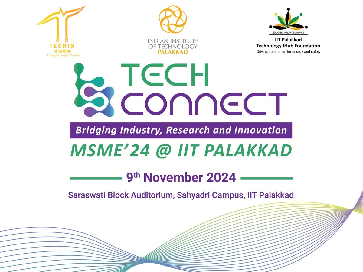 PalakkadIIT's tweet image. IIT Palakkad in collaboration with TECHIN and IPTIF is organizing a one-day technical networking event Tech Connect at its campus on November 9, 2024. Nearly 50 MSME companies in the state are expected to take part in this event. 
facebook.com/10006390070586…

 #Techconnect2024