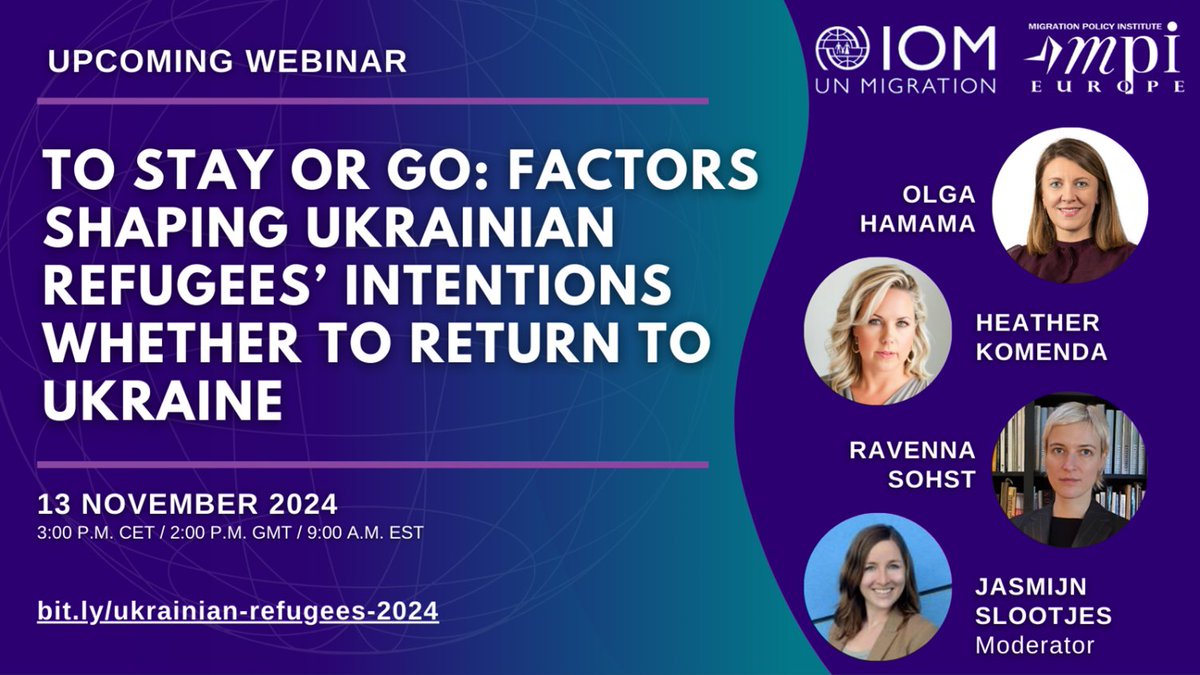 MigrationPolicy Inst (@migrationpolicy) on Twitter photo 📈 ~1mil internationally displaced Ukrainians have returned to Ukraine temporarily or permanently, <a href="/UNmigration/">IOM - UN Migration 🇺🇳</a> estimates
On 13 Nov, <a href="/MPI_Europe/">MPI Europe</a> webcast will explore why + the measures European policymakers should consider to support sustainable return or deeper integration
Join 📈 ~1mil internationally displaced Ukrainians have returned to Ukraine temporarily or permanently, <a href="/UNmigration/">IOM - UN Migration 🇺🇳</a> estimates
On 13 Nov, <a href="/MPI_Europe/">MPI Europe</a> webcast will explore why + the measures European policymakers should consider to support sustainable return or deeper integration
Join