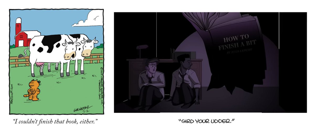 Drawfee did a part 2 of the episode that originally inspired this account. They took random New Yorker captions and drew a new cartoon for it. I swapped those drawings with the original cartoon's corresponding Heathcliff.