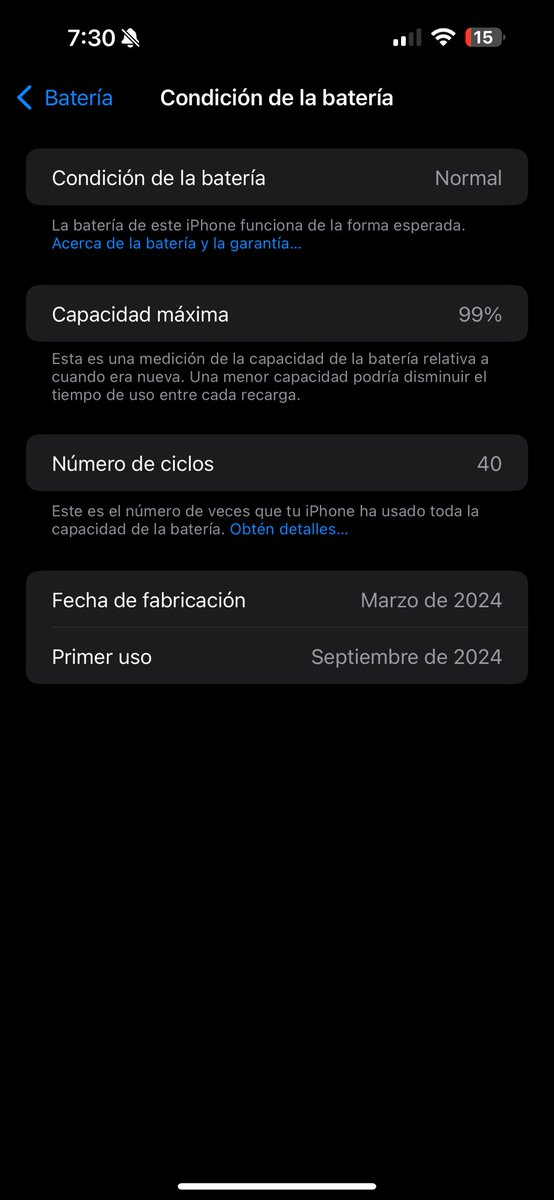 GeraAbarca's tweet photo. @Alextecnologia_ A los 35 números de ciclo bajo a 99% la condición de la batería 😣 https://t.co/t9AhSFjnUe