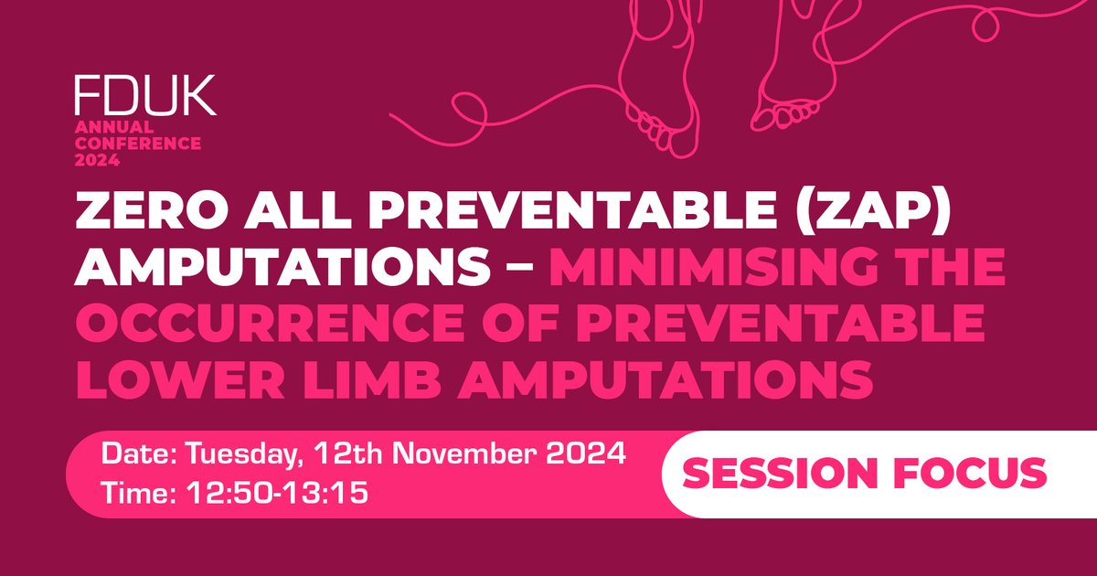 Join Mike Edmonds, Louise Morris and Jayne Robbie at the #FDUK Annual Conference as they delve into an in-depth discussion on how to minimise the occurrence of preventable lower limb amputations.

Learn more about the conference and get your tickets here: eu1.hubs.ly/H0dqryZ0
