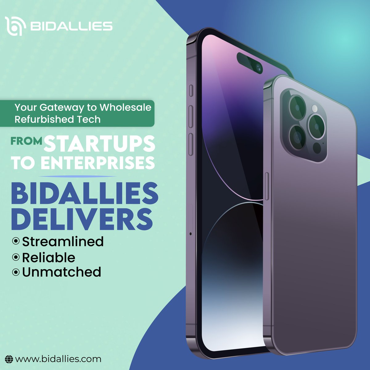 bidallies's tweet image. From startups to enterprises, BidAllies delivers streamlined and reliable wholesale tech solutions. Partner with us today! #BidAllies #WholesaleTech #RefurbishedDevices #Apple #Vexwire #Wholesale #B2B