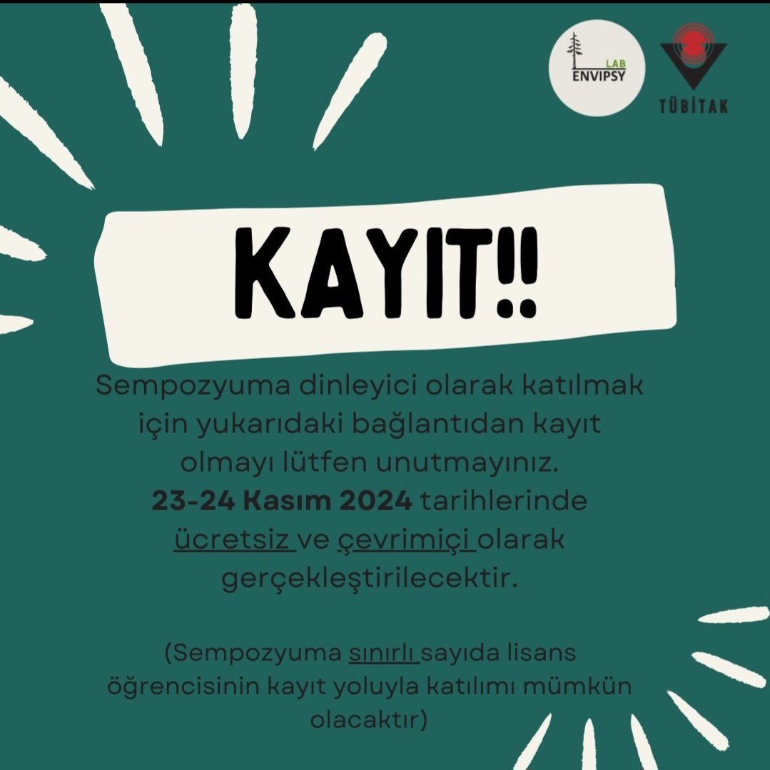 Psikolojide Çevre ve İklim Değişikliği Çalışmaları Sempozyumu'na çok az kaldı!! 🙋
Dinleyici olarak katılmak isterseniz linkteki kayıt formunu doldurmanız yeterli 🌿
docs.google.com/forms/d/e/1FAI…