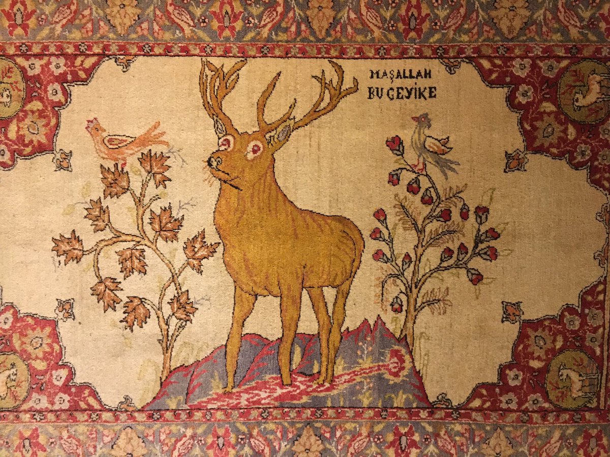 TurkishArc's tweet photo. 20th-century Turkish rug written, “God bless this deer.” https://t.co/Yf6BcqjrG2