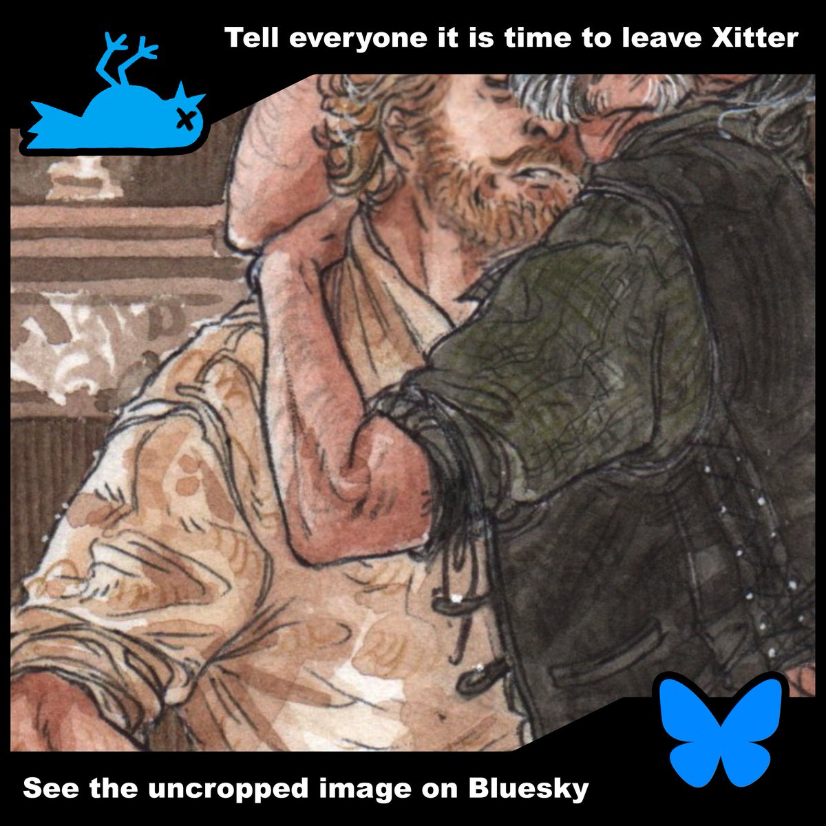 Small preview of a silly thingie that absolutely had to be done, believe me :B
Complete work on 🦋 (link in bio)
#OFMDfanart 
#stizzy 
#izzyhands