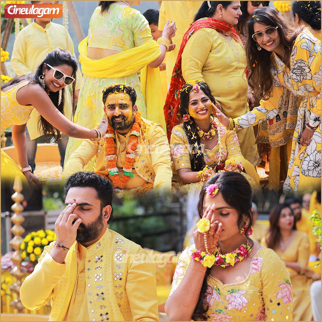 cineulagam's tweet photo. Couple #RamyaPandian &amp; #LovelDhawan Spicing Up in the #Haldi Ceremony✨ 

@iamramyapandian https://t.co/SCUUoYL9Kl