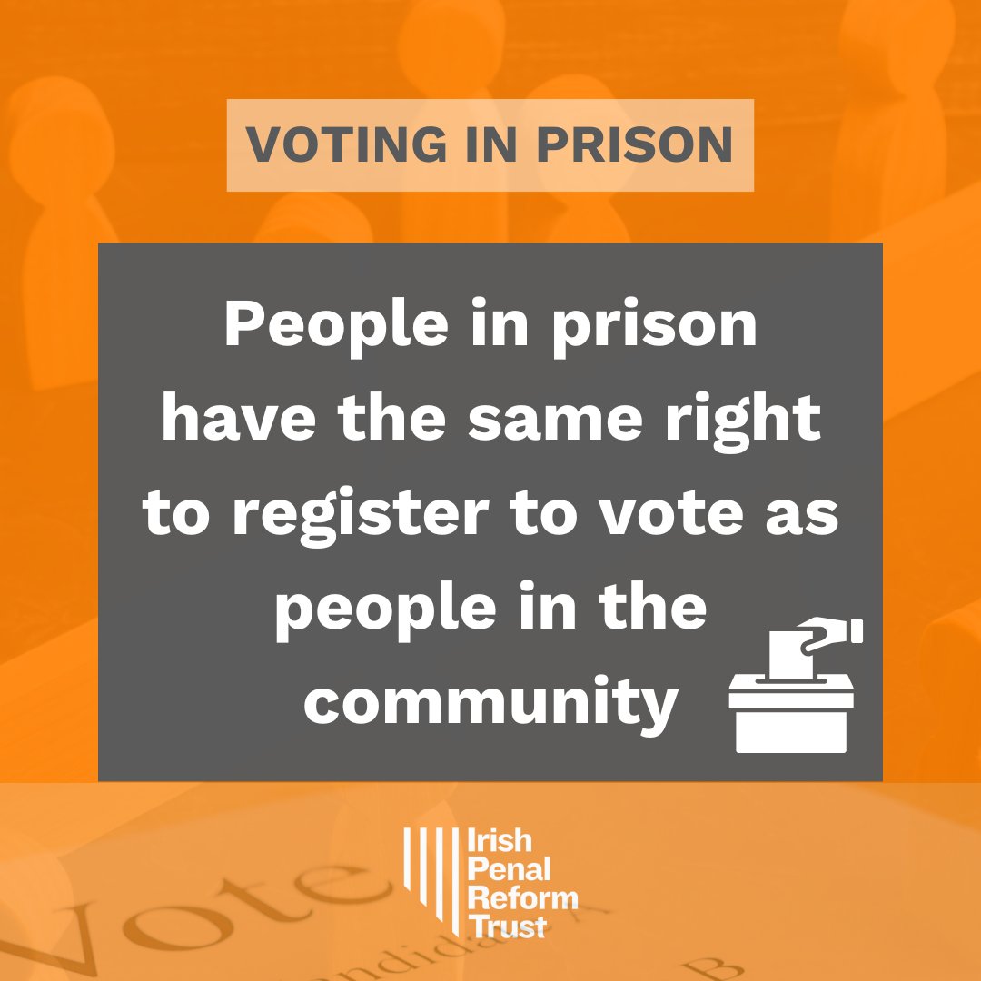 IPRT's tweet photo. 🗳 VOTING IN PRISON 🗳
People in prison have the same right to register to vote as people in the community.
Read more about voting in prison on our website 👉 https://t.co/6WfVplkSwW
#GE2024 #CheckTheRegister #GeneralElection (1/2) https://t.co/SIZBz6lwih