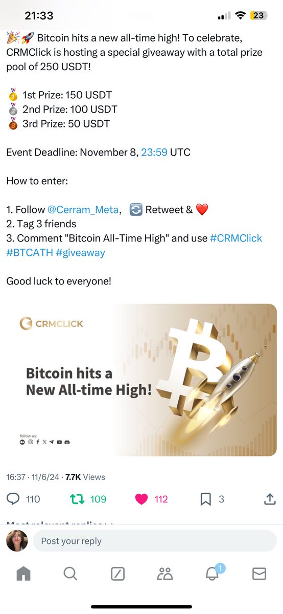 soupremacie's tweet image. Bitcoin All-Time High 🚀 

Let&apos;s go, $BTC. Huge thanks to @CRMClick for celebrating this epic milestone with us 🥳📈 Ready to ride the wave to new heights 🔥 #CRMClick #BTCATH 

➕ @jeetsuck @Simp4nfts @crypto_dothrak
