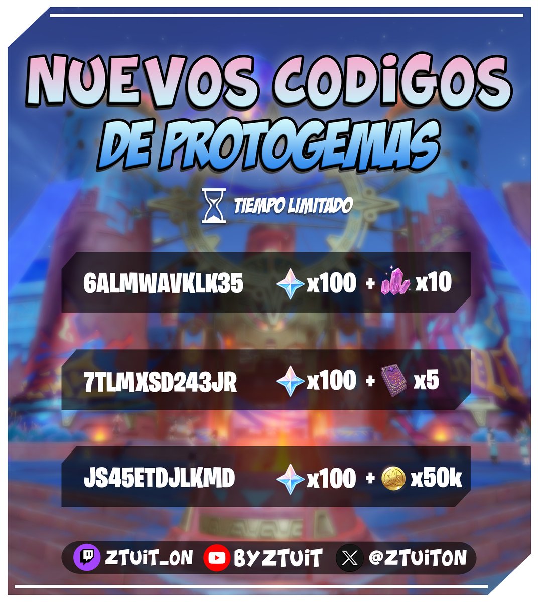 ZtuitOn's tweet photo. NUEVOS CODIGOS DE PROTOGEMAS!!!

No se olviden canjearlos el día de hoy, ya que son de tiempo limitado.

- 6ALMWAVKLK35
- 7TLMXSD243JR
- JS45ETDJLKMD https://t.co/lsiJIXncaP