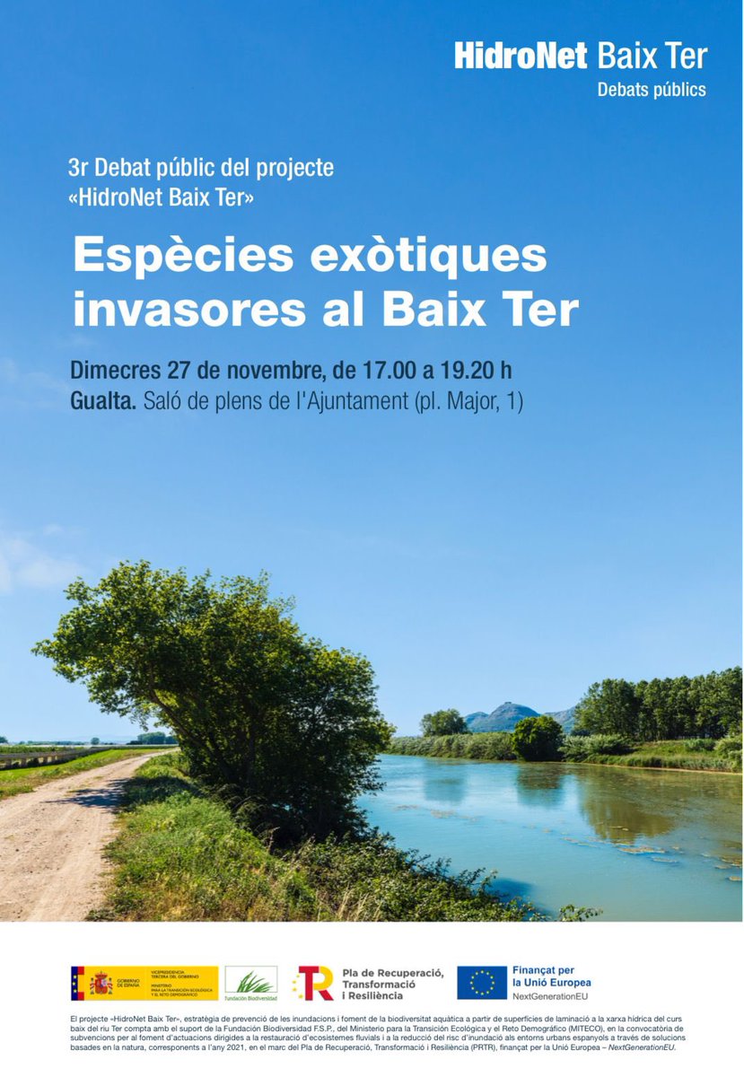 Diputació de Girona (@diputaciogirona) on Twitter photo 📣 3r debat públic del projecte «HidroNet Baix Ter».
🗣️ Espècies exòtiques invasores al Baix Ter.
🗓️ Dimecres, 27 de novembre
⏰de 17.00 h a 19.20 h
📍<a href="/AjGualta/">Ajuntament de Gualta</a>
🙋♂️ Activitat oberta a tothom‼️
👀Programa 👉 bit.ly/4hIMkFR 📣 3r debat públic del projecte «HidroNet Baix Ter».
🗣️ Espècies exòtiques invasores al Baix Ter.
🗓️ Dimecres, 27 de novembre
⏰de 17.00 h a 19.20 h
📍<a href="/AjGualta/">Ajuntament de Gualta</a>
🙋♂️ Activitat oberta a tothom‼️
👀Programa 👉 bit.ly/4hIMkFR