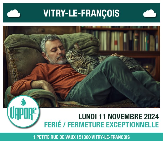 Vapor² sera exceptionnellement fermée le lundi 11 novembre à l'occasion du jour férié.
Vapor² prend une pause pour recharger les accus et de faire le plein de watts !