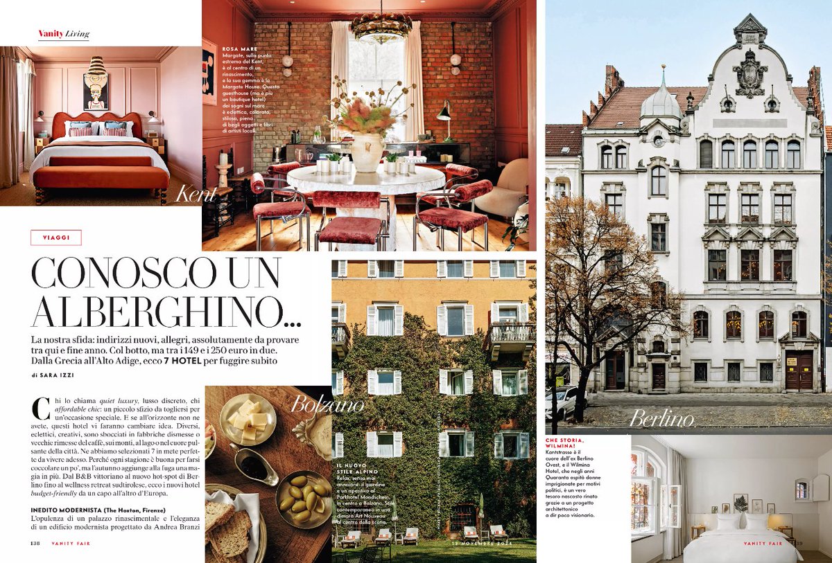La gita geniale: Dal B&amp;B vittoriano, al nuovo hot-spot di Berlino, dall’ultimo Locke sul Lago al wellness retreat tirolese. Sette nuovi hotel budget-friendly (e bellissimi) da un capo all’altro d’Europa. Ve li racconto su <a href="/VanityFairIt/">Vanity Fair Italia</a> / Vi aspetto in edicola!