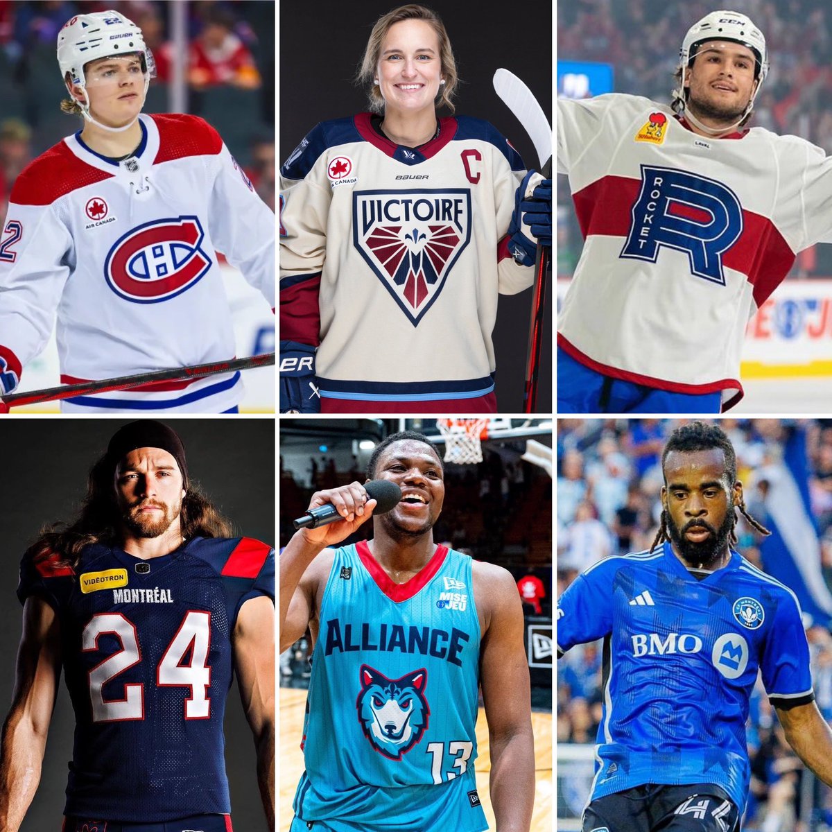 PatLaprade's tweet photo. Classez ces chandails d’équipes professionnelles actives du Grand Montréal de votre préféré à votre moins préféré!
Canadiens - Victoire - Rocket
Alouettes - Alliance - CFMontréal
Répondez dans les commentaires!
#lnh #nhl #pwhl #lphf #ahl #cfl #lcf #lecb #nba #mls #montreal https://t.co/2O73InhmbE