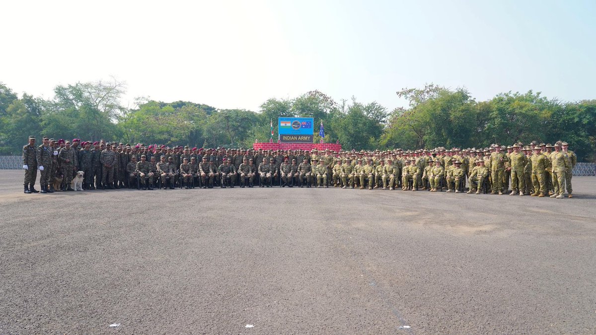adgpi's tweet photo. Exercise #AustraHind 2024.
The opening ceremony of 3rd edition of Exercise #AustraHind 2024, a joint #military exercise between #India and #Australia, was held today at the Foreign Training Node, #Pune, #Maharashtra.
The exercise is scheduled from 08 to 21 November 2024. The objective of the exercise is to strengthen interoperability between the #IndianArmy and the #AustralianArmy in conducting Sub-Conventional Operations under the #UN Mandate.
" Uniting in purpose."
#IndianArmy
#YearofTechAbsorption
#IndiaAustraliaFriendship
@DefenceMinIndia
@SpokespersonMoD
@HQ_IDS_India
@IaSouthern
@AustralianArmy