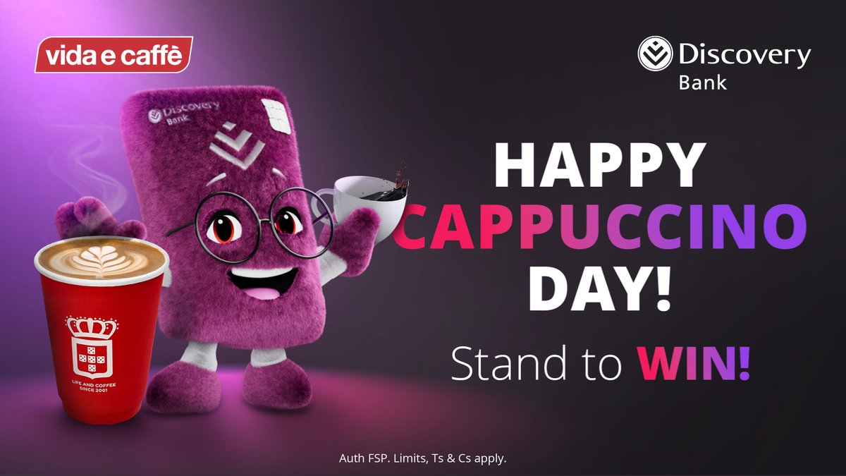Olá, Happy #NationalCappuccinoDay! 

We’re celebrating with our friends at <a href="/vidaecaffe/">vida e caffè</a> by giving away 5x R250 vouchers to spoil you with delish cuppas! To enter, spill the beans: How do we add a little extra flavour to your day?☕ 

Use #DiscoveryBestBank. 
Ts&amp;Cs apply.