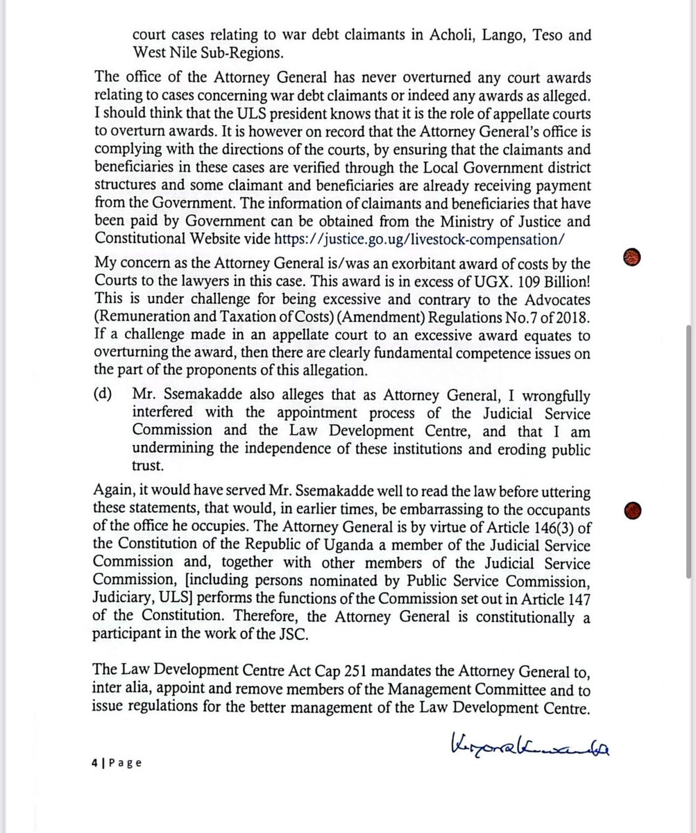 The letter from the Attorney General the Head of the Bar clearly does not refer to <a href="/IsaacSsemakadde/">Isaac Ssemakadde</a>  as “senior counsel” because, legally, he is not.

<a href="/SimonKaggwaNjal/">Simon Kaggwa Njala</a>, I trust this well-crafted letter puts the debate to rest.