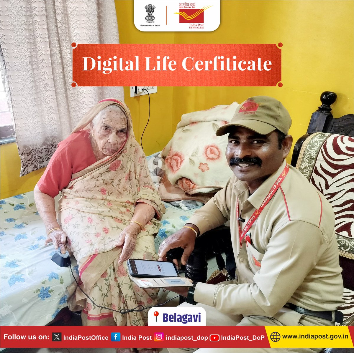 IndiaPostOffice's tweet photo. India Post brings convenience to all Pensioners! The Digital Life Certificate (DLC) Campaign 3.0 is here—available in 800 cities/towns across India from 1st - 30th November 2024.

Book your appointment doorstep service via the PostInfo App or visit your nearest Post Office. Let’s make life easier, together!

#JeevanPraman #LifeCertificate #DigitalLifeCertificate #DLCCampaign3 #IndiaPost