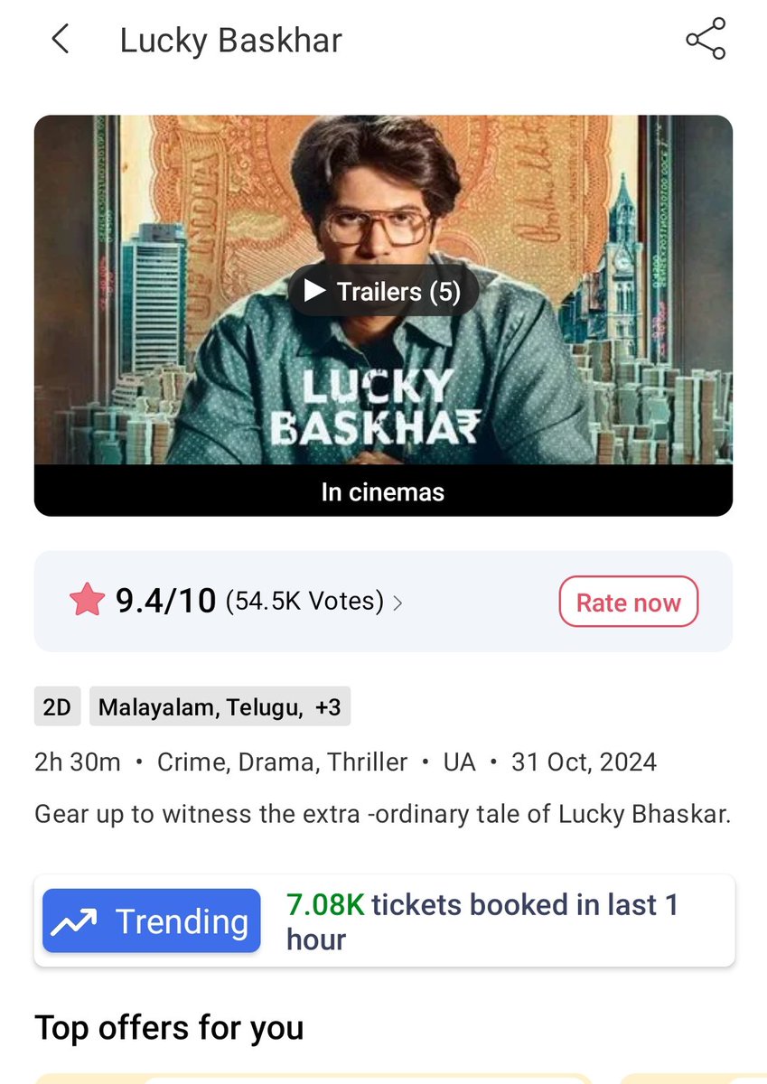 JonSnow51538973's tweet photo. #LuckyBaskhar Bms Booking Day 9>>>>Day5 🔥❤️

Power Of Good Content 🔥❤️

#amaran #KAMovie #SinghamAgain #BhoolBhulaiyaa3 #DulquerSalmaan @dulquer https://t.co/NIsfNwlBJa