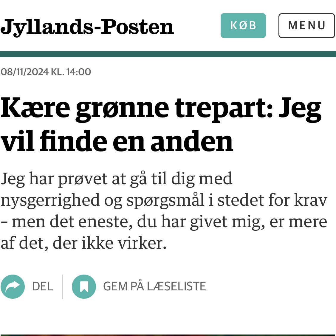Klimakrisen er dødalvorlig. Det samme er vores miljøproblemer og naturens trange kår. 🥀

Men nogle gange kan lidt humor åbne vigtige samtaler om ting, der er alvorlige, ubekvemme eller endda helt uhyggelige. 

Det forsøger jeg med dette indlæg om Den Grønne Trepart. #dkpol