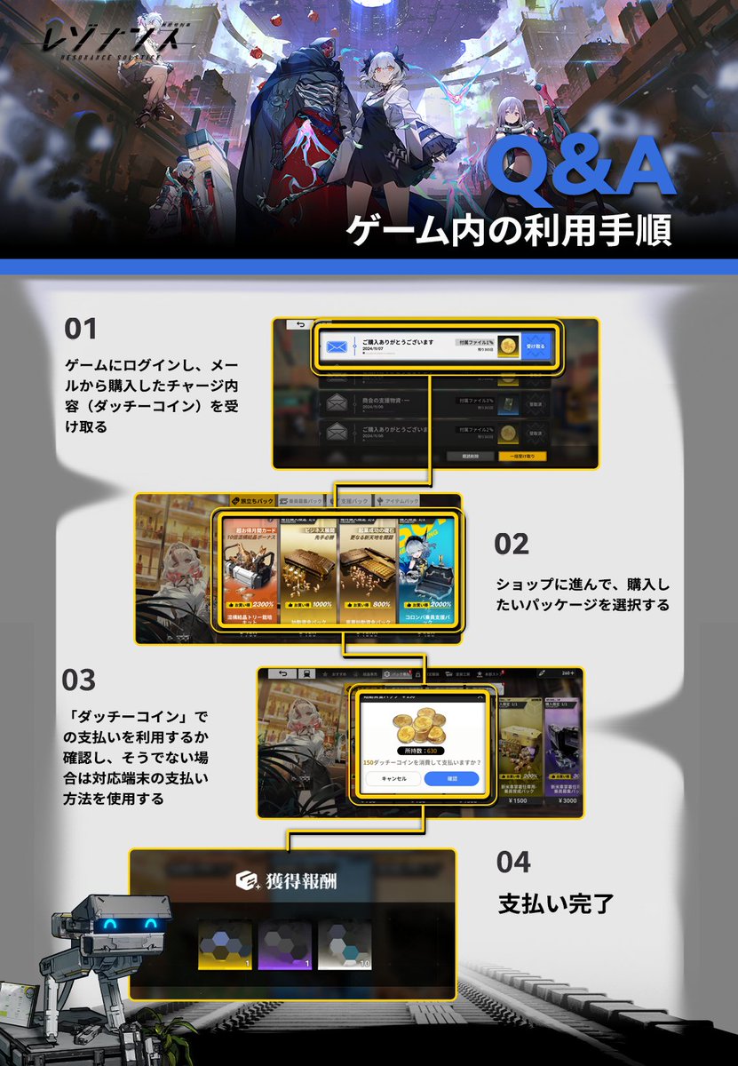 ボックス問答】 車掌様、チャージセンター（公式サイト）にアクセスできるようになりました！ チャージセンターでの購入手順と、ゲーム内のダッチーコインの利用手順をまとめましたので、ご確認ください。  ———————— ＃レゾナンス ＃レゾナス