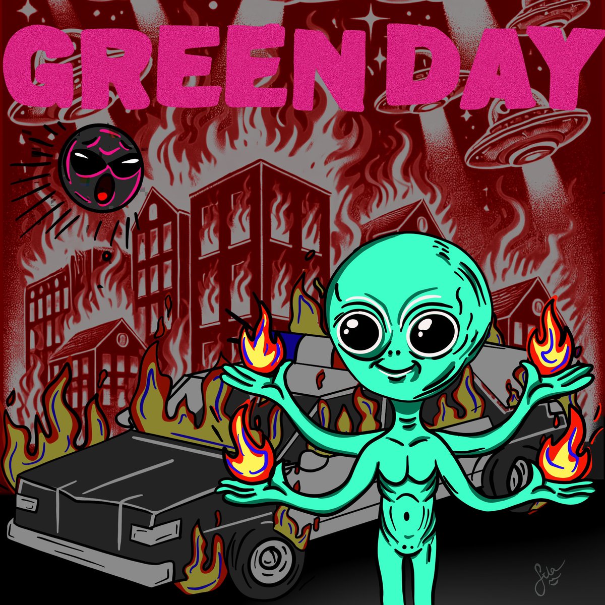 lucyartETH's tweet photo. Hey @GreenDay ! I was inspired by your music and created this album cover artwork for you. Hope you like it! 🔥👽 #GreenDayArt #FanArt https://t.co/pNsaHfq2p1