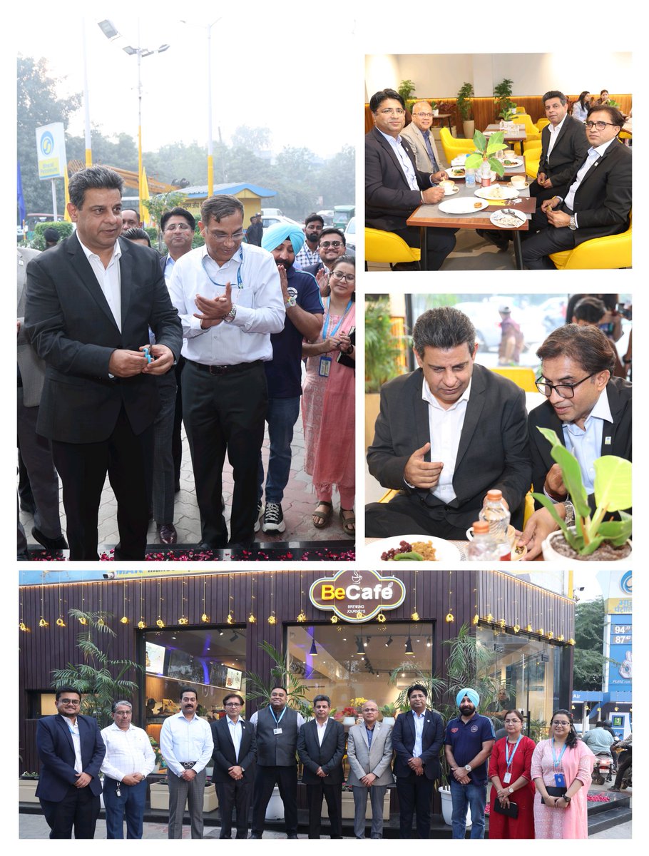 DelhiBpclRetail's tweet photo. Achman Trehan Sir, Head Retail North, visited Delhi's first full-scale Becafe at M/s Kartik Auto Center, joined by State Heads of Delhi, UP, Rajasthan &amp; Punjab. They enjoyed Becafe’s finest offerings, marking a new chapter in customer experience! #BrewingJourneys
@BPCLRetail https://t.co/5w1S7twzd3
