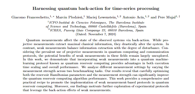 giacomofrn's tweet photo. Is quantum back-action necessarily a bad thing?🧐

https://t.co/GrmNQv8lky

Not always! In our recent work, we explore how the ability to tune the disturbance induced by observing a quantum system can be beneficial for the case of quantum reservoir computing (QRC)! 👇🧵 https://t.co/2t5BXbKxK2