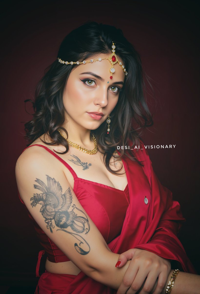 yipee_ki_ye's tweet photo. Tattooed lady in red #tattoo #tattoos #tattoostyle #tattoomodel #sareelovers #sareeblouseinspiration #saree #sareelove #sareeindia #saricool #sari #sareefashion #sareecollection #indianwear #fashion #aiart #aigirl #garbasong #garbadance #garbalover #Sindoorkhela https://t.co/sgcRV4Laos
